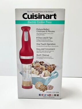 Cuisinart CCP-20R Red Electric Cookie Press 8 Discs 8 Tips Included New In Box